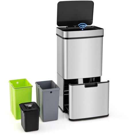 Costway – Poubelle automatique 72L en acier inox – Réservoir scellé 3,5L – 2 seaux amovibles 11L – Capteur infrarouge pour ouverture sans contact