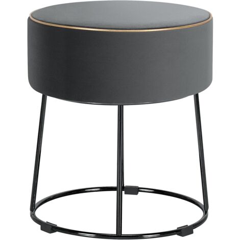COSTWAY Pouf Rotondo Poggiapiedi 41cm, Sgabello Moderno da Trucco con Base in Metallo, Sedile Imbottito Spesso e Piedini Antiscivolo per Toeletta, Comodino e Divano (Grigio)