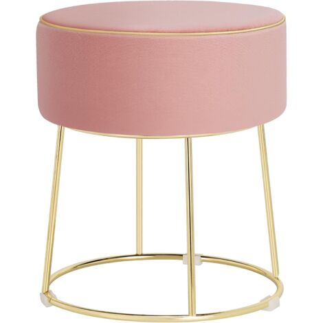 COSTWAY Pouf Rotondo Poggiapiedi 41cm, Sgabello Moderno da Trucco con Base in Metallo, Sedile Imbottito Spesso e Piedini Antiscivolo per Toeletta, Comodino e Divano (Rosa)