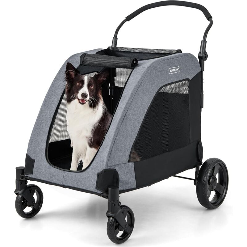 Costway - Poussette pour Chien Pliante, 67 x 98 x 64 cm, Poussette Buggy pour Chien Chat avec Fenêtre en Maille, Chariot Portable à Roulettes avec