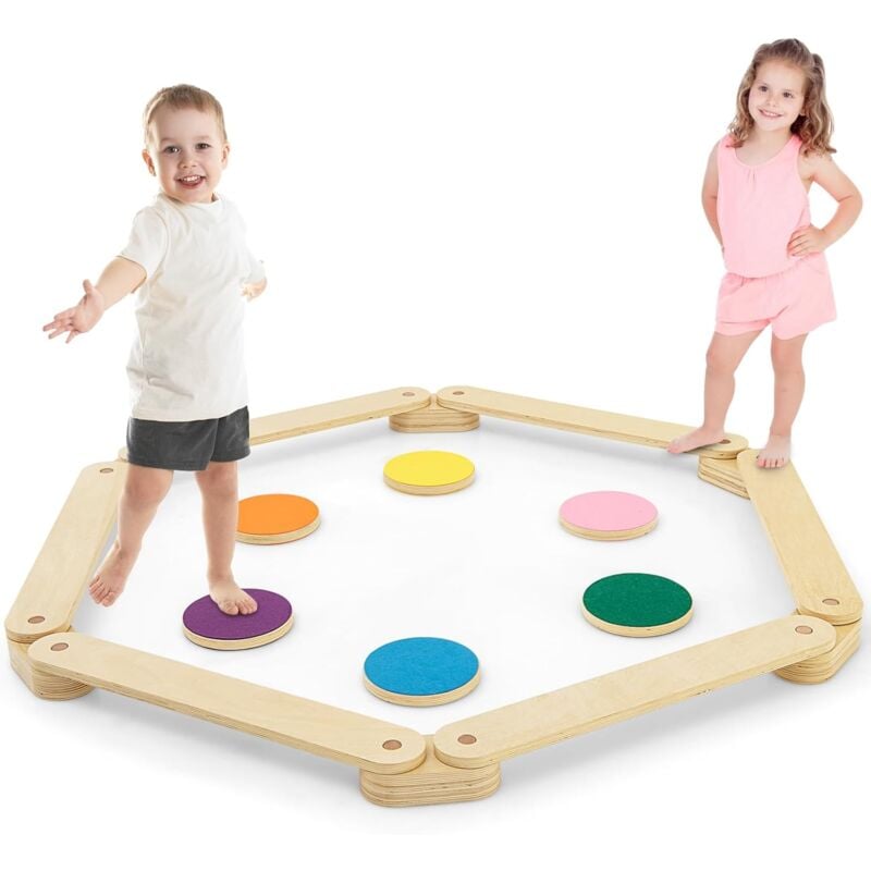 Poutre d'Equilibre en Bois Enfants avec Pierre de Marche,Parcours d'obstacles de Gymnastique avec Style Montessori,Intérieur Extérieur pour