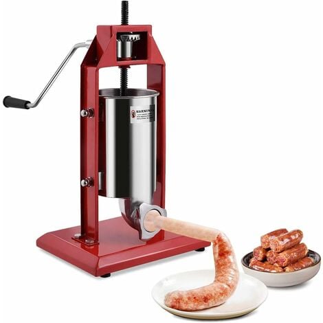 COSTWAY Profi Wurstfueller aus Edelstahl, 3L Wurstmaschine, Wurstfuellmaschine Rot, Wurstspritze manuell, Wurstpresse Industrie inkl. 4 Fuellrohre