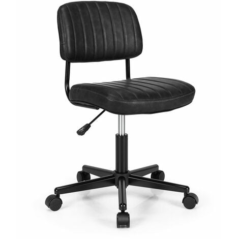 COSTWAY PU Leather Office Chair, Ergonomic Swivel Computer Desk Chair with Wheels, Height Adjustable Mid-Back Padded Armless Executive Task Chairs (Black)