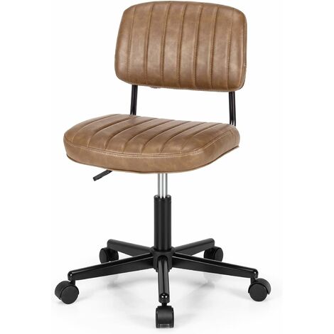 COSTWAY PU Leather Office Chair, Ergonomic Swivel Computer Desk Chair with Wheels, Height Adjustable Mid-Back Padded Armless Executive Task Chairs (Brown)