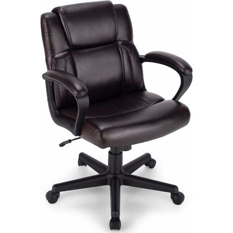 COSTWAY PU Leather Office Chair, Ergonomic Swivel Executive Desk Chair with Padded Armrests and Wheels, Height Adjustable Mid-Back Computer Task Chairs