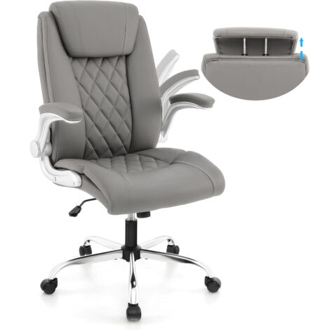 COSTWAY PU Leather Office Chair Height Adjustable Executive Chair-Grey