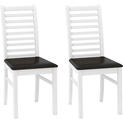 COSTWAY PU Leather Upholstered Kitchen Armless Chairs Set of 2-White