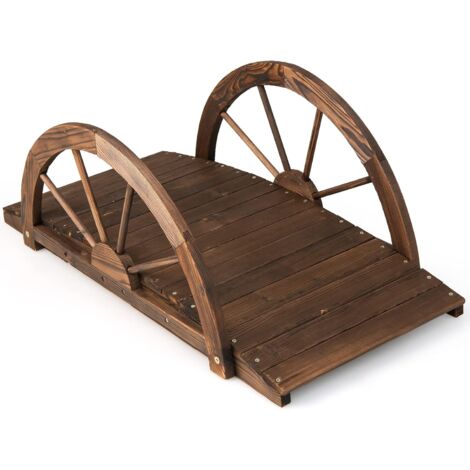 COSTWAY Puente de jardín de Madera Abeto con Media Rueda, Puente Decorativo de Estanque, Jardín, Patio Trasero, Granja, 101.5 x 48,5 x 38 cm (marrón)