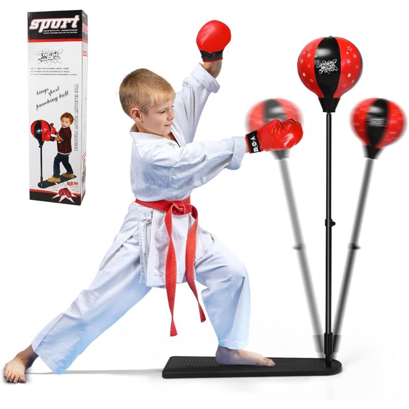 Punching Ball sur Pied pour Enfants avec Hauteur Réglable 85-130 cm, Sac de Frappe avec Base Anti-Dérapante, Soulagement du Stress pour Enfants de 8