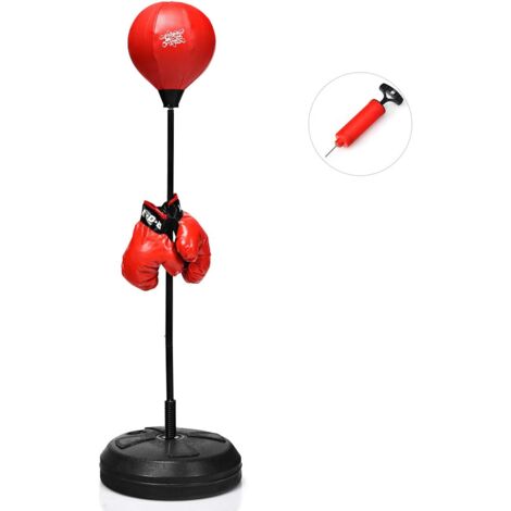 COSTWAY Punchingball 120-154cm hoehenverstellbar, Standboxball Boxsack Set, Boxset, inkl. Boxhandschuhe und Handpumpe ab 8 Jahren