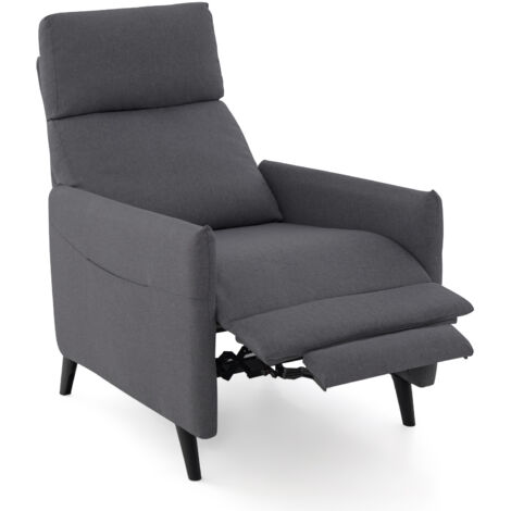 COSTWAY Push Back Recliner Chair Linen Fabric Reclining Armchair-Grey
