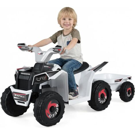 COSTWAY Quad Elettrico per Bambini, ATV elettrico con Rimorchio Posteriore, Macchina Giocattolo a Motore con Ruote Resistenti, 2-3 km/h, Veicolo per Bambini 3 Anni+ (Bianco)