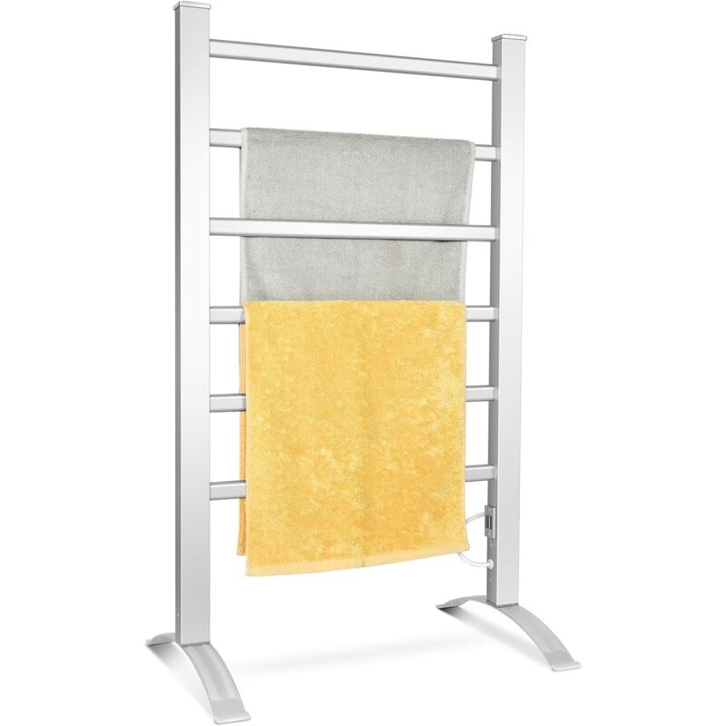 Costway - Sèche-serviettes Electrique 100W 45-50°C L53 x H86 cm Chauffe-Serviettes avec 6 Tubes et Cadre en Aluminium Autoportant ou Mural