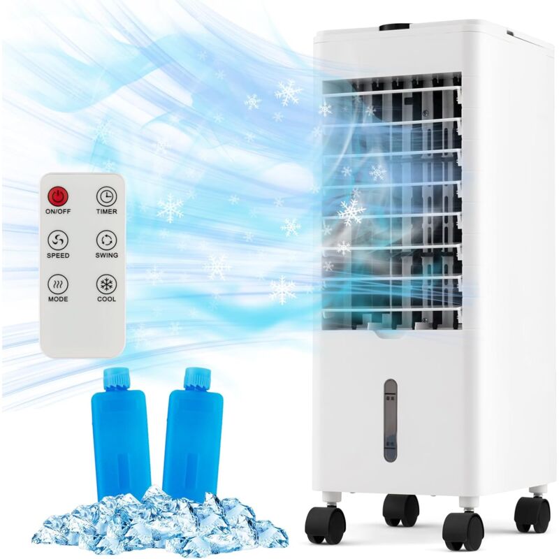 Costway - Rafraichisseur d'Air Mobile 3 Modes 3 Vitesses de Vent, Refroidisseur d'Air 3 en 1 avec Oscillation 60° Minuterie 12 h 2 Réservoirs d'Eau 2