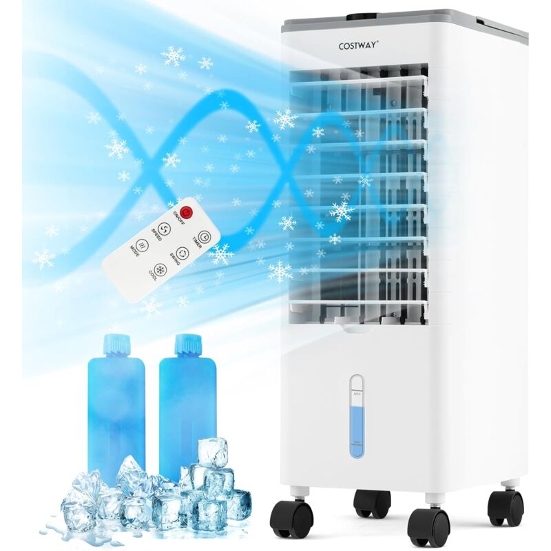 Costway - Rafraichisseur d'Air Mobile 3 Modes 3 Vitesses de Vent, Refroidisseur d'Air 3 en 1 avec Oscillation 60° Minuterie 12 h 2 Réservoirs d'Eau 2