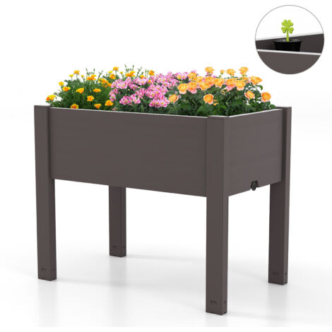 COSTWAY Raised Bed Grow Box 53L Self-Watering Planter Box Stand-Coffee