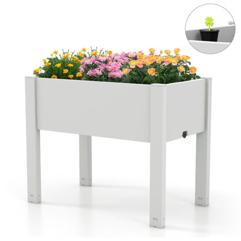 COSTWAY Raised Bed Grow Box 53L Self-Watering Planter Box Stand-White