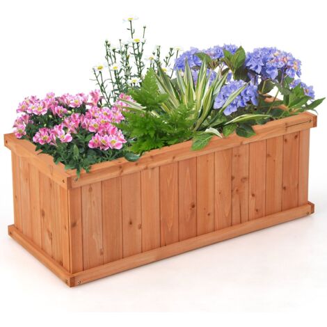 COSTWAY Raised Garden Bed Fir Wood Planter Box W/ Drainage Holes Elevated Patio Planter