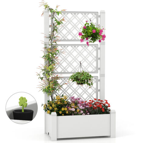 COSTWAY Raised Garden Bed Self-Watering Standing Planter Box-White