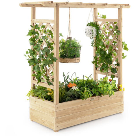 COSTWAY Raised Garden Bed Vertical Plant Container for Climbing Plant-Natural