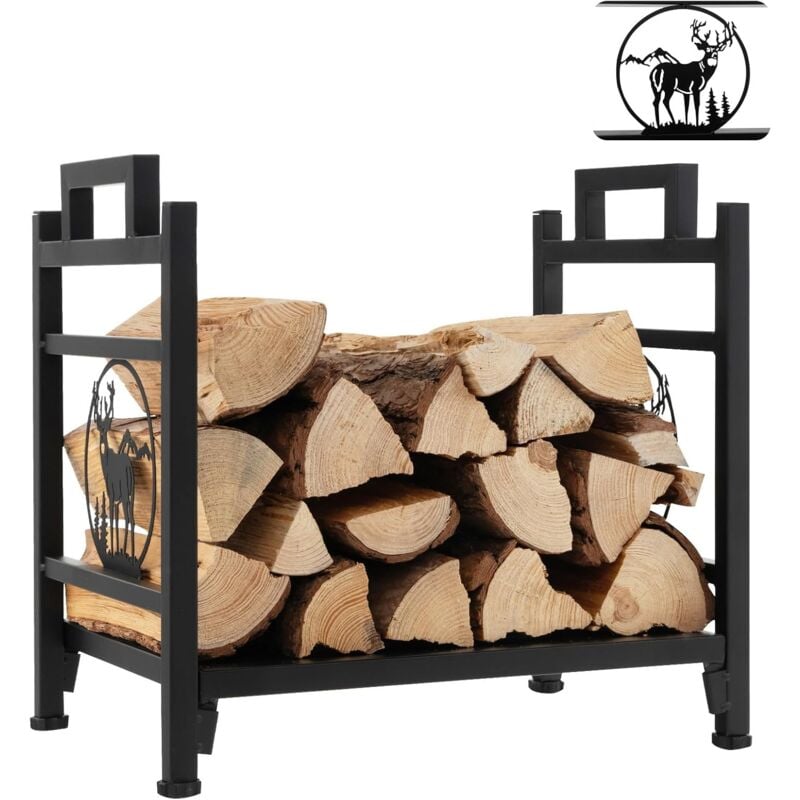 COSTWAY Range Bûche Interieur en Fer Forgé Poignée Pratique et Pieds Surélevés, Porte-bûches Charge Max 50KG pour Poêle Brasero, 40 x 34 x 36CM, Noir
