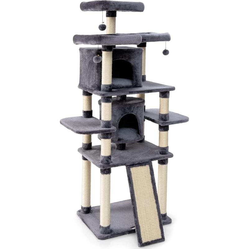 

Rascador para Gatos, Torre Multinivel 170 cm para Gatos con Palos Rascadores y Tablas, Centro Actividad para Gatos con 3 Posaderos Afelpados, 2
