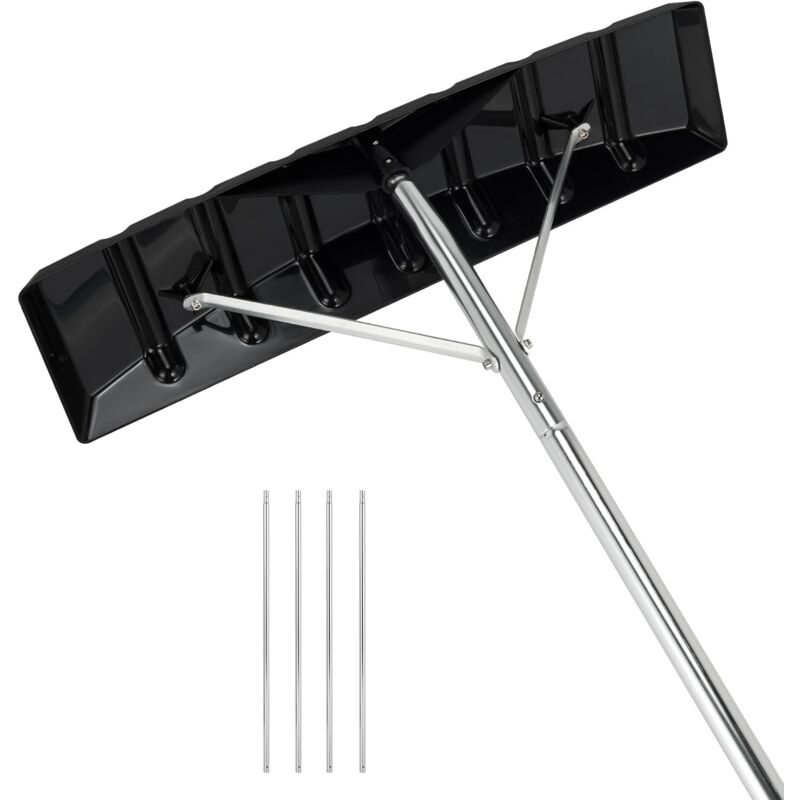 COSTWAY Râteau de Toit à Neige Réglable 1,48-6,08 M, Déneigement de Toit Râteau à Neige en Aluminium avec Lame 40 cm de Largeur Manche Antidérapante