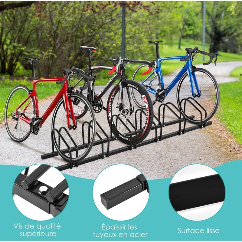 Costway - Râtelier 6 Vélos en Acier Fixation au Sol ou Mur 180x32.5x26CM Résistant aux Intempéries Antirouille Ecole Commerce Noir