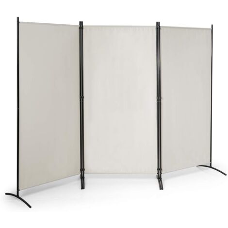 COSTWAY Raumteiler mit verstellbaren Untersetzern, Trennwand Paravent Wand Sichtschutz Wandschirm (Beige, 3-teiliger)