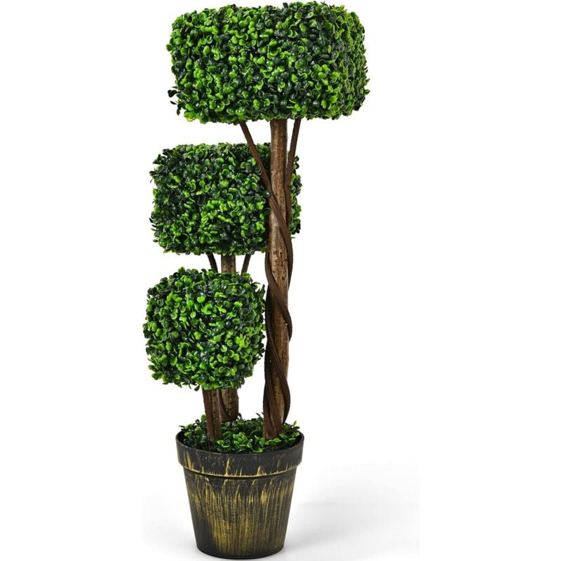 

Árbol Artificial de 89 cm con 3 Cuadrados de Follaje, Incrustado con Cemento, Maceta Dorada y Ratán - Costway