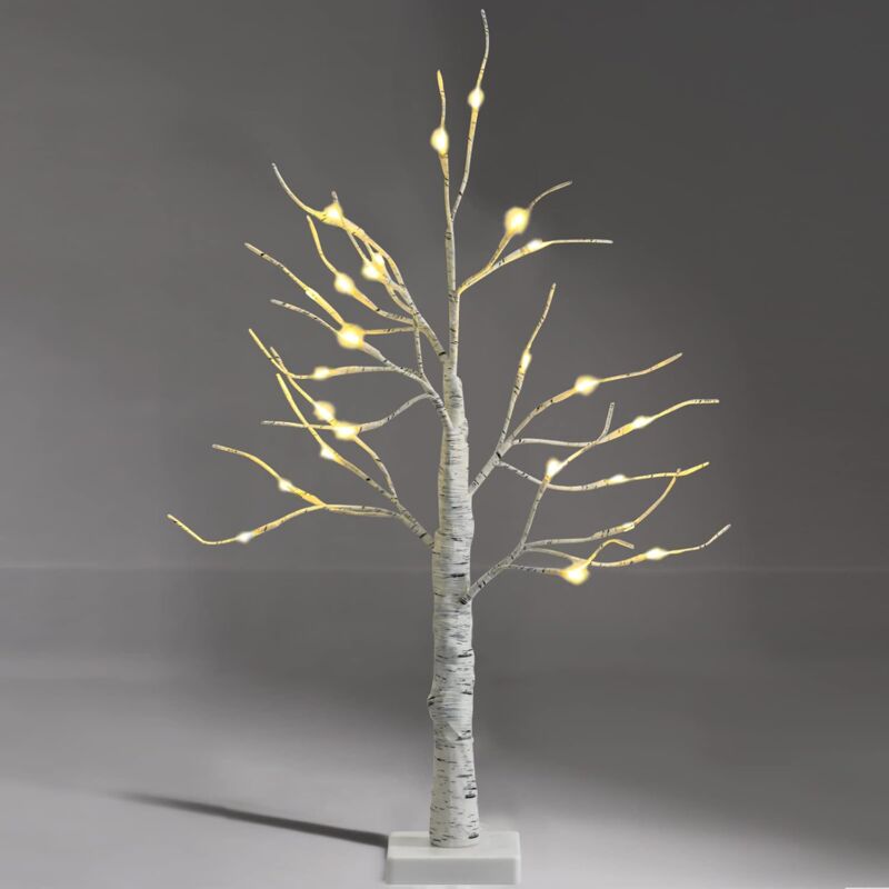 

Árbol de Abedul Blanco Artificial Iluminado 60 cm a Batería, con 24 Luces LED Cálidas y Blancas, para Navidad Boda - Costway