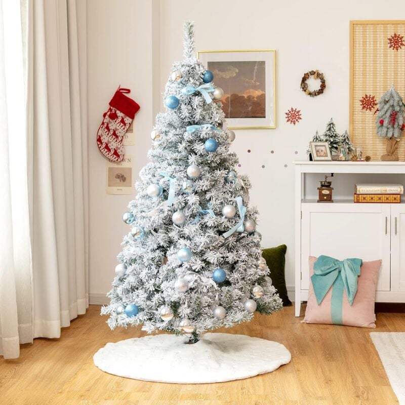 

Árbol de Navidad 150 cm Artificial Nevado, Árbol de PVC con Soporte LED Cadena de Luces de 2 Tipos - Costway