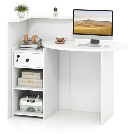 COSTWAY Reception Desk Front Computer Table Corner Writing Desk-White
