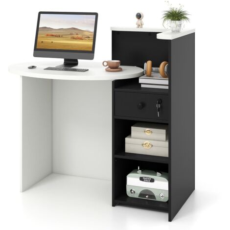 COSTWAY Reception Desk Front Counter Desk w/ Lockable Drawer-Black