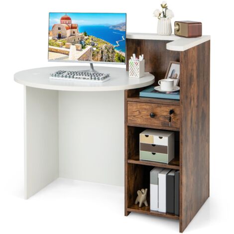 COSTWAY Reception Desk Front Counter Desk w/ Lockable Drawer-White