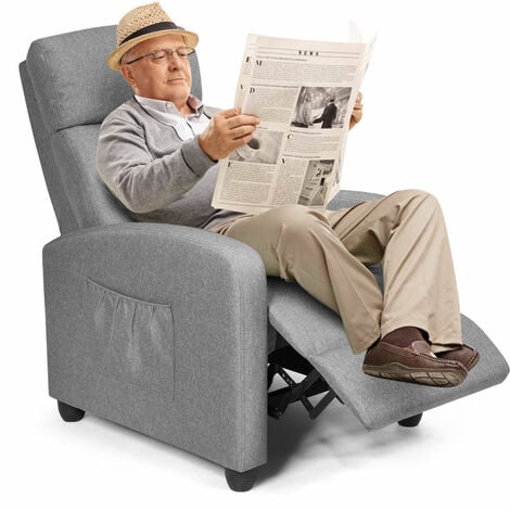 COSTWAY Recliner Armchair with Reclining Function and Adjustable Leg Rest, Upholstered Padded Single Sofa Seat, Home Office Living Room Lounge Chairs for Reading Resting Sleeping (Grey)