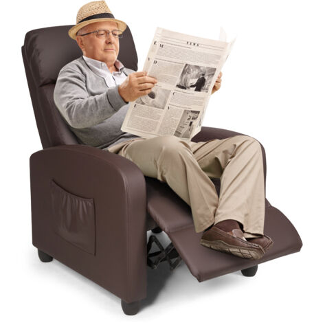 COSTWAY Recliner Chair Single Reclining Sofa with Adjustable Backrest-Brown