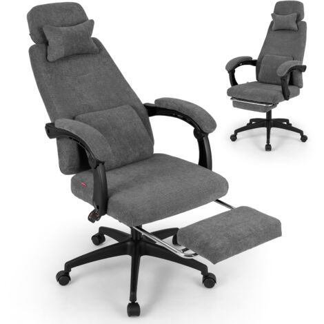 COSTWAY Reclining Home Office Chair Chenille Fabric Upholstered Chair-Gray