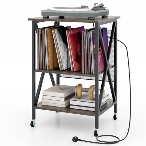 COSTWAY Record Player Stand Turntable Stand Vinyl Storage Cabinet Grey