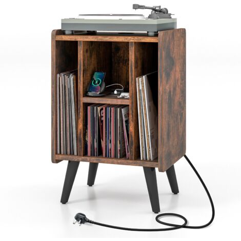 COSTWAY Record Player Stand Vinyl Record Storage Turntable Stand w/Power Outlet