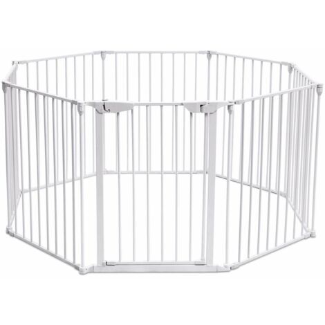 COSTWAY Rejilla para Chimenea Barrera de Seguridad a Niño Plegable Rejilla para Perro Puerta Escalera 5M Blanco