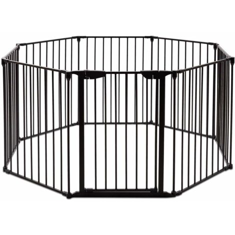 COSTWAY Rejilla para Chimenea Barrera de Seguridad a Niño Plegable Rejilla para Perro Puerta Escalera 5M Negro