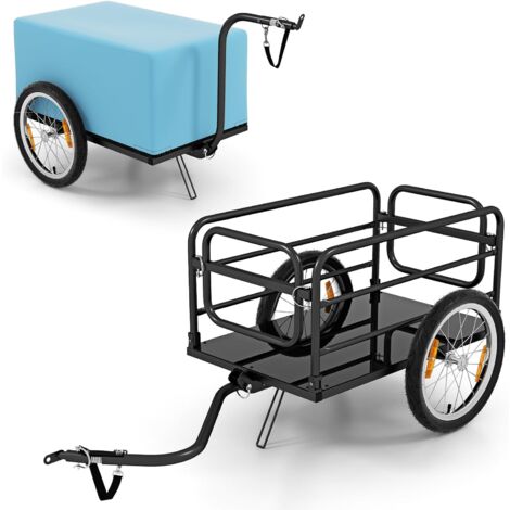 COSTWAY Remorque de Vélo avec Cadre Pliable Charge 55 kg, Chariot pour Vélo avec Housse en Tissu Oxford Roues à Air de 40 cm Réflecteurs, pour Camping Courses Randonnée