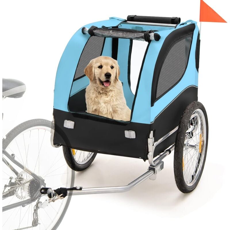 Costway - Remorque Velo Pliable pour Chien Animaux en Oxford Canvas, Poussette de Transport pour Chien avec Drapeau, 8 Reflecteurs et Toit Ouvrant,