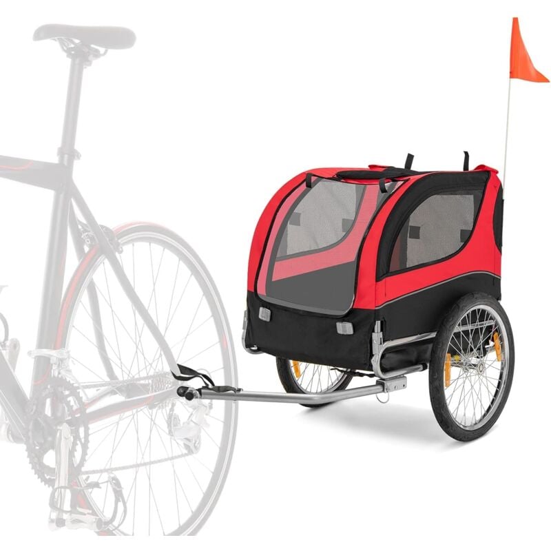 COSTWAY Remorque Velo Pliable pour Chien Animaux en Oxford Canvas, Poussette de Transport pour Chien avec Drapeau, 8 Reflecteurs et Toit Ouvrant,