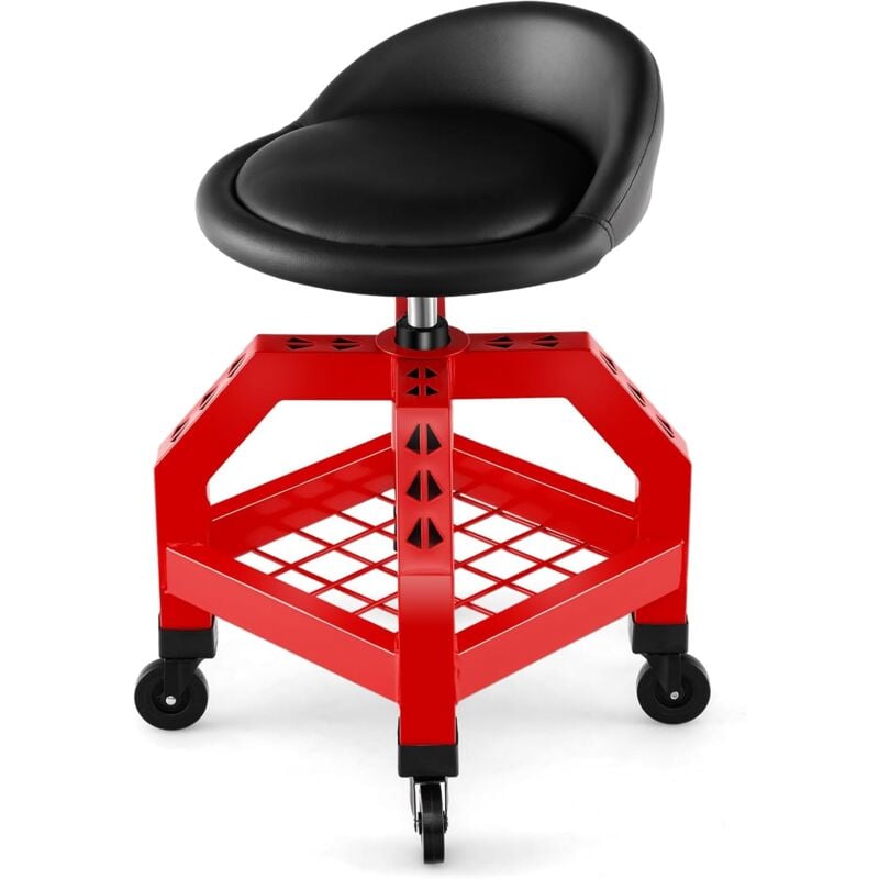 Tabouret d'Atelier Roulant Réglable en Hauteur 66,6-79,5 cm, Siège de Mécanicien avec Plateau à Outils 4 Roues Universelles Charge 150 kg, pour