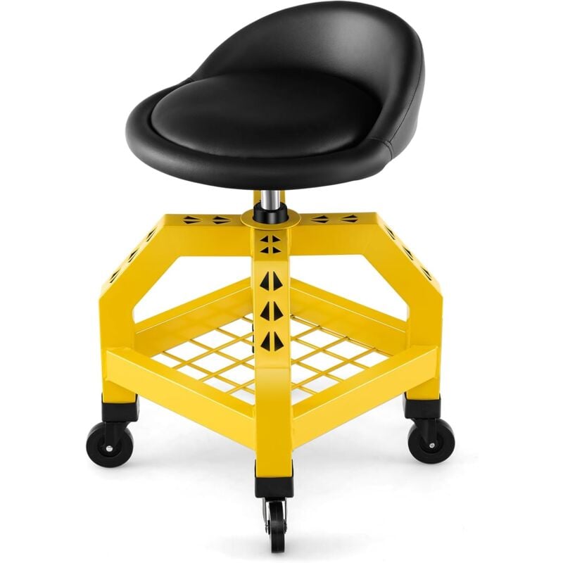 Tabouret d'Atelier Roulant Réglable en Hauteur 66,6-79,5 cm, Siège de Mécanicien avec Plateau à Outils 4 Roues Universelles Charge 150 kg, pour