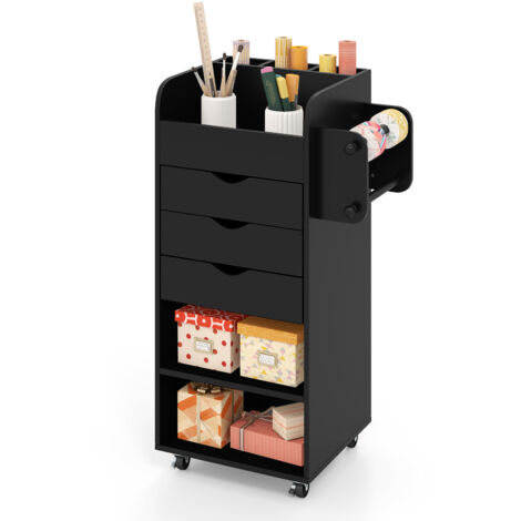 COSTWAY Rolling Craft Storage Cart Utility Cart w/ 3 Drawers & 3 Shelves-Black