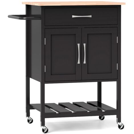 COSTWAY Rolling Kitchen Island Cart Mobile Serving Cart with Drawer-Black