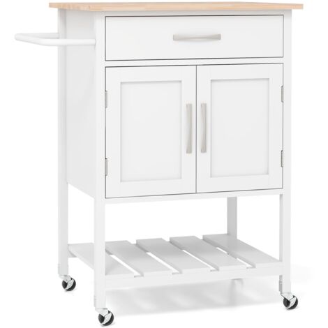 COSTWAY Rolling Kitchen Island Cart Mobile Serving Cart with Drawer-White